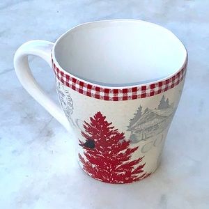 222 FIFTH NORTHWOOD COTTAGE CREAM CUP MUG PORCELAIN PLAID GOLD TRIM